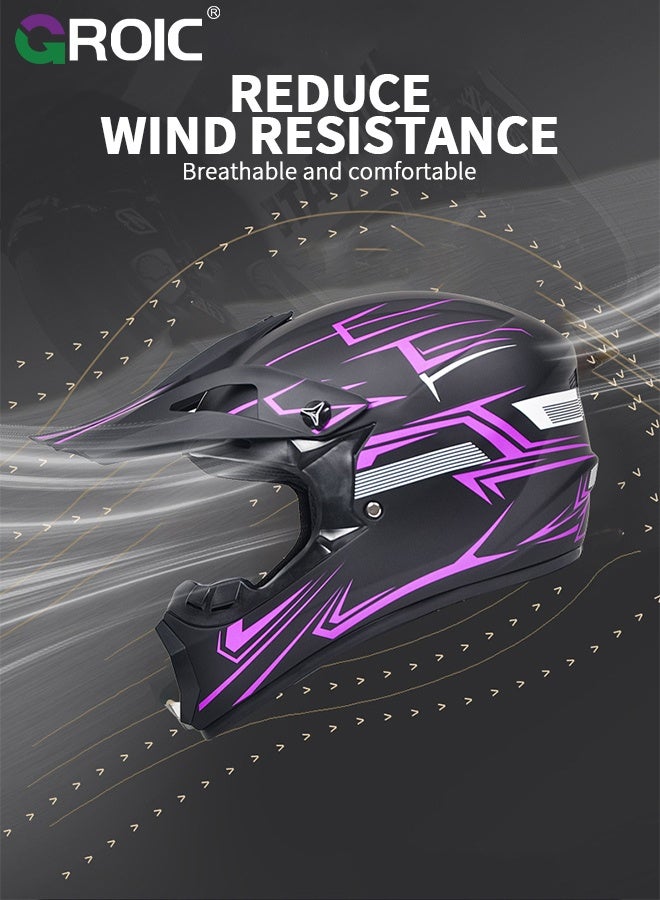 GROIC Motorcycle Helmet, Matte Black with Purple Graphic, Helmet for Street and Track Riders, Ventilation and Safety Design, Lightweight Helmet for Men and Women, Motorbike and Electric Bike Riding - Image 3